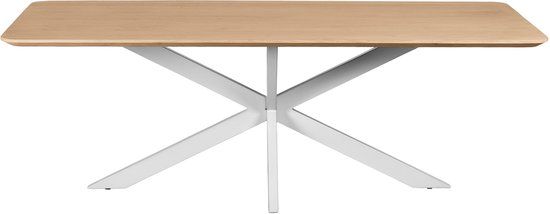 QUVIO Eettafel Sofia - Rechthoekig - Witte kruispoot - FSC®-gecertificeerd mangohout - 220x110 cm - Naturel