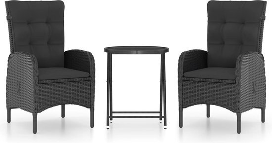 vidaXL 3-delige Bistroset poly rattan en glas zwart