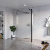 FortiFura Galeria Vrijstaande Inloopdouche - 110x200cm - helder geribbeld - antikalk - 8mm veiligheidsglas - 2 zijwanden - 40cm - wandsteunen en hoekprofielen - mat zwart