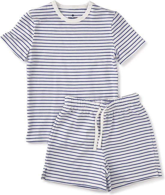 Little Label Pyjama Jongens Maat 98-104 - Wit/Blauw - BIO Katoen - Shortama - Zomer 2023