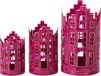 J-Line Huislantaarns - ijzer - fuchsia - set van 3