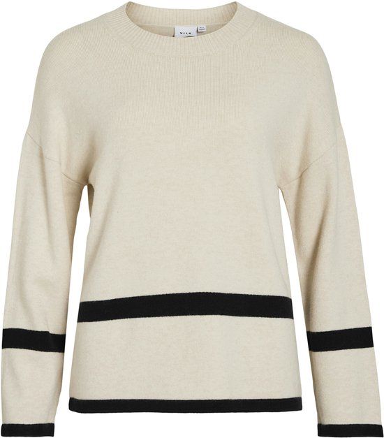 VILA VIRIL O-NECK OVERSIZE L/S KNIT TOP- NOOS Dames Gebreide trui L Super Light Natural Melan