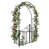 Merkloos Rozenboog met deur - 230 x 130 x 38 cm - metaal - zwart