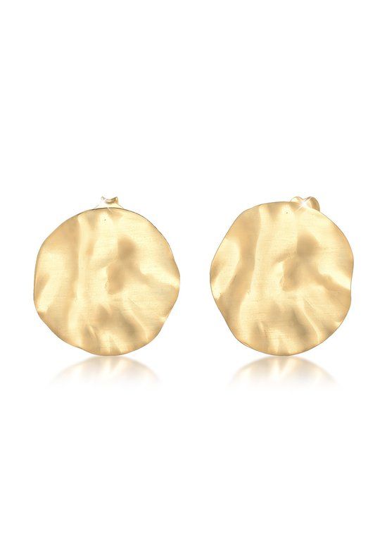 Elli Dames Oorbellen Plaat Mat Gehamerd 925 Sterling Zilver - Oorringen - Goud - Zonder steen