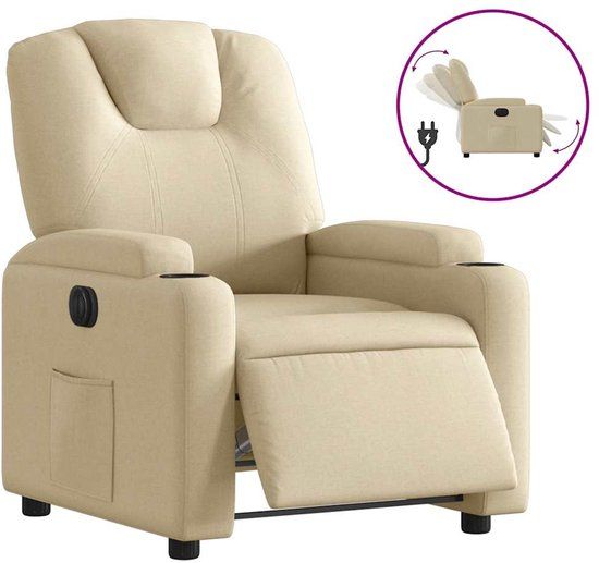 vidaXL Fauteuil verstelbaar elektrisch stof crèmekleurig