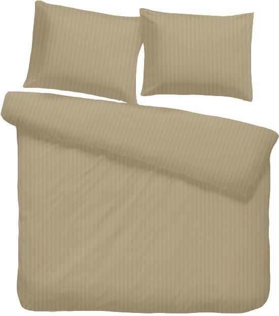 iSleep Satijnstreep Dekbedovertrek - Eenpersoons - 140x200/220 cm - Medium Beige