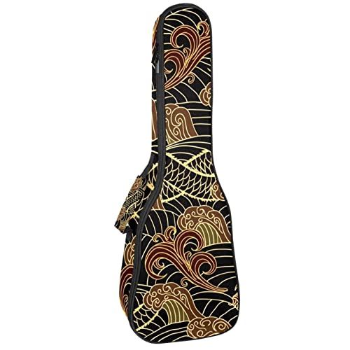 Mersov Concert Ukelele Rugzak, Heavy Duty Ukulele Case Bag met Opslag, Sopraan Concert Tenor Ukelele 10MM Gewatteerde BagBlack SheepsOosterse Traditionele Draak Patroon