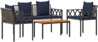 vidaXL Tuinmeubelset 4-delig Grijs/Marineblauw Polyrattan Bartafel