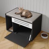 Garvee Grote kattenbak, modern design met klapdeur en geventileerd paneel, verborgen oplossing voor kattenbak en hygiënische kast, bescherming tegen honden, zwart