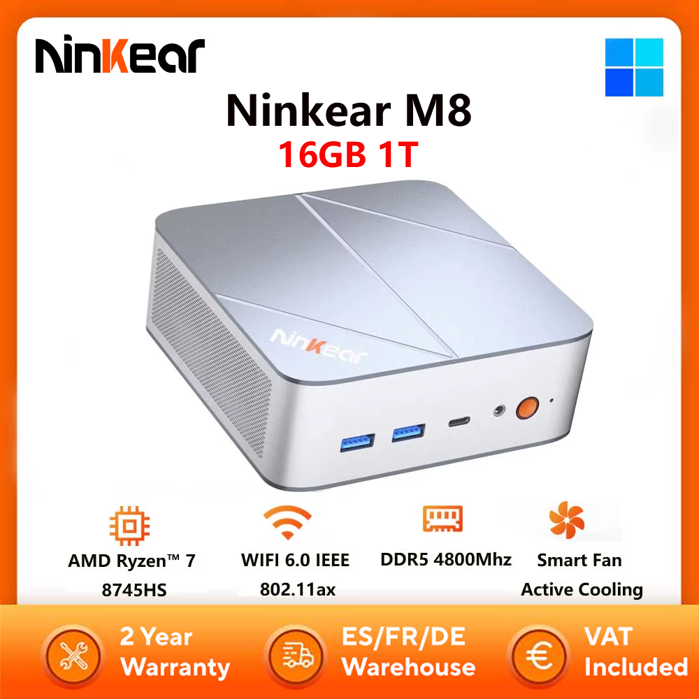Ninkear M8 MINI PC AMD Ryzen ™ 7 8745HS Mini-computers 16GB DDR5 1TB SSD WiFi6 BT5.2 Windows 11 Slimme ventilator Actieve koeling