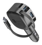 Cellularline Retractable Car Charger Headset, Universeel Zwart Sigarettenaansteker Snel opladen Auto