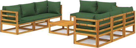 vidaXL 9-delige Loungeset met groene kussens massief hout