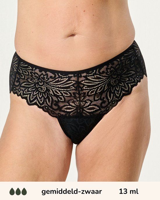 Moodies Undies Moodies incontinentie ondergoed - Hipster lace - gemiddeld-zwaar kruisje - maat M - zwart