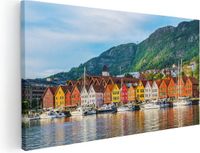 Artaza Canvas Schilderij Gekleurde Huizen in Byrggen, Noorwegen - 40x20 cm - Canvas Print