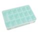 Craftelier - Organizer box met 17 vakken voor kaartenmateriaal, scrapbooking en knutselen, afmetingen 26,5 x 17,8 x 4,2 cm, transparant en turquoise