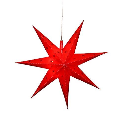 Dekohelden24 Adventsster van kunststof om open te klappen, Ø 45 cm met 7 punten, in de kleur rood, incl. LED-verlichting en adapter, geschikt voor binnen en buiten, 833201