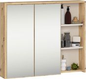 Akord Hangende Badkamerkast Spiegelkast VAMI W90 met 2 Deuren en 6 Planken en Spiegel / Artisan Eik - Kasjmier / 90x15x75 cm
