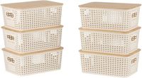 Merkloos Relaxdays Opbergbox - set van 6 - kunststof - bamboe deksel - wit