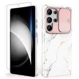 SHEDEER Compatibel met Samsung Galaxy S25 Ultra hoesje met schuifcamerahoesje + schermbeschermer, TPU voorframes Schokbestendige, krasbestendige hoes van, Keizerlijk wit
