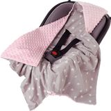 Inbaker Bol Wikkeldeken, 100% katoen, knuffeldeken voor kinderwagen, babyzitje, universele babydeken, dubbelzijdig babydeken, buggy, autostoel (witte sterren met roze minky)