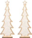 Merkloos / Sans marque Othmar Decorations Bv 2x stuks kerstdecoratie houten kerstboom glitter wit 35,5 cm