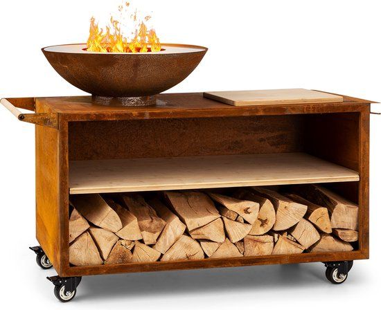 Savage 2.0 Wide Vuurschaal - 59 cm - Staal - Roest - Incl. Grill, Snijplank & Hoes