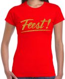 Bellatio Decorations Feestkleding T-shirt voor dames - Rood - Glitter Goud - Glitter en Glamour - Maat XL