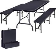 Casaria Picknicktafel Set - 1 Biertafel 2 Bierbanken Inklapbaar 180cm - Grijs