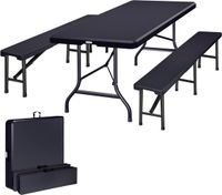 Casaria Picknicktafel Set - 1 Biertafel 2 Bierbanken Inklapbaar 180cm - Grijs
