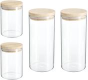 Secret de Gourmet - Set de 4 bocaux de conservation en verre avec couvercle en bois (600 ml et 1000 ml)