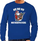 Bellatio Decorations Foute kersttrui - Hohoho motherfuckers - blauw - heren - kerst sweater S