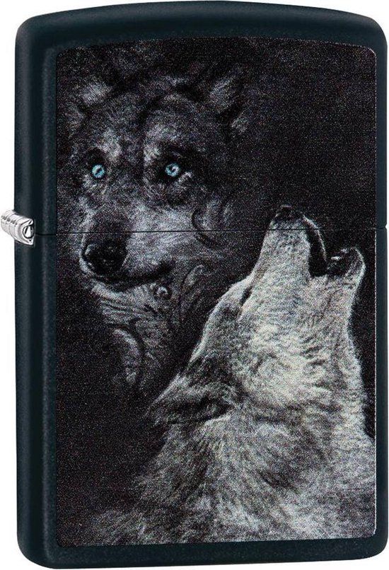 Zippo Wolf Aansteker - Mat Zwart - Metaal - Navulbaar