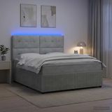 vidaXL LED Boxspringbed met Matras Lichtgrijs 180 x 200 cm Fluweel