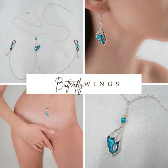 Sylvie Monthulé - Set 1 Butterfly Wings | Zilver | Blauw | Katoen | S