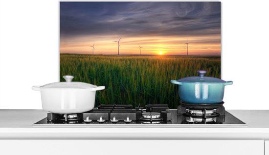 KitchenYeah Spatscherm keuken 60x40 cm - Kookplaat achterwand Windmolen - Zon - Gras - Aluminium