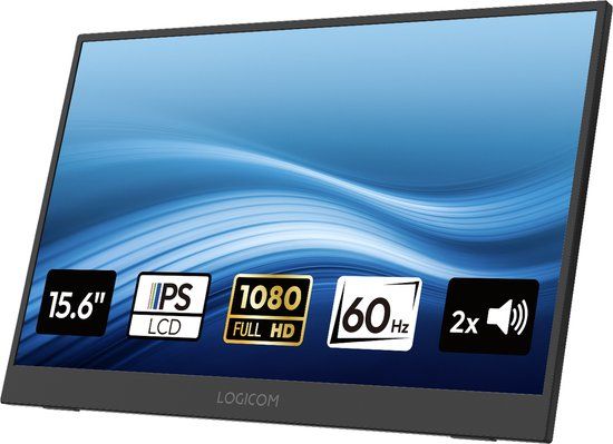Logicom Nomad Display - Portable Monitor - Full HD - 15,6" - IPS scherm - Draagbare monitor - USB-C & Mini HDMI - Kickstand - zwart