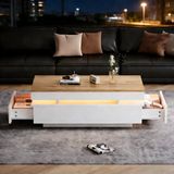 STILVORA Salontafel - Hoogglans Met Ledverlichting En 2 Lades - Wit;Houtlook - 100x50x35 Cm