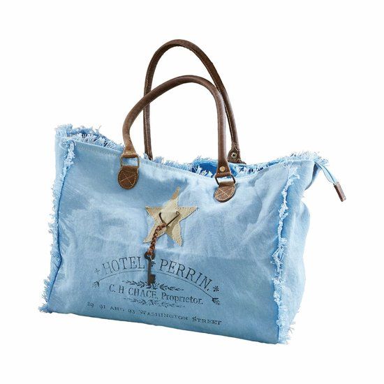 LOBERON Handtas Elora Blauw Katoen Ritssluiting Unisex Volwassenen