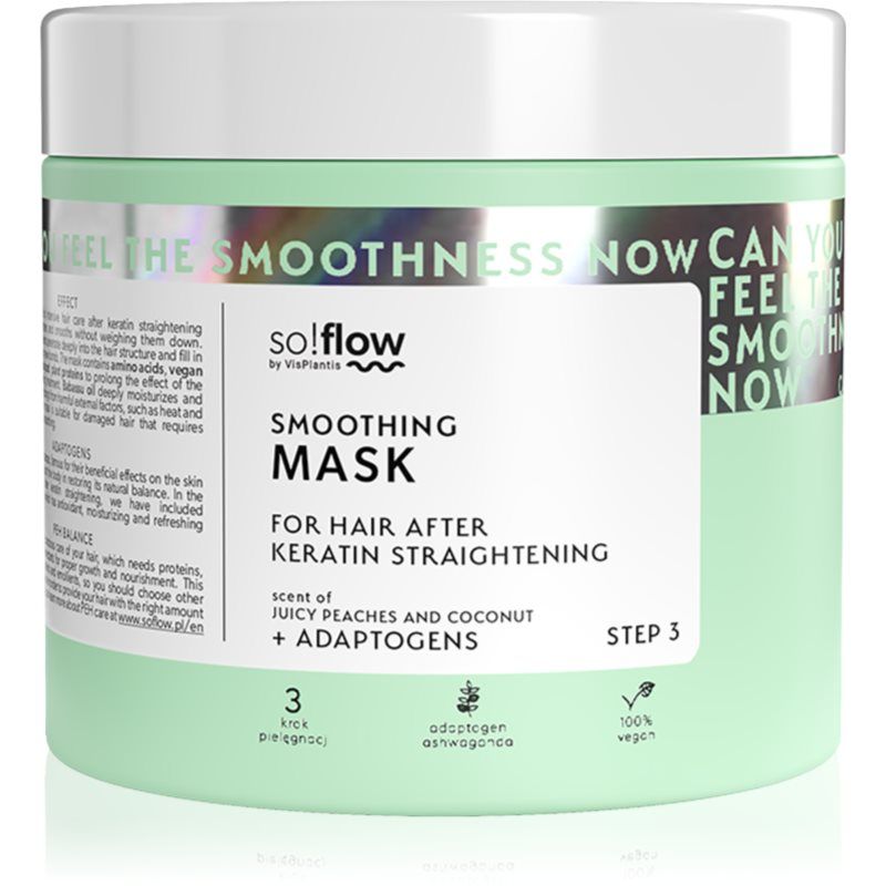so!flow Icecat After Keratin Straightening Verzorgingsmasker na het gladmaken met keratine, haarreparatiemasker, diep conditionerend masker met sappige perziken en kokosnoten, 200 ml