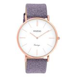 OOZOO Timepieces - Rosé goudkleurige horloge met violet leren band - C20152