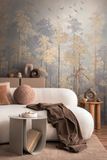 livingwalls vliesbehang met bosmotief in beige, blauw, geel – panoramisch motiefbehang met decoratief design 8,80 x 0,53 m van COSMOPOLITAN – 791447