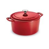 Tramontina Bestow Gietijzeren braadpan, 6,2 l, Ø 28 cm, geëmailleerd, inductie, ovenbestendig tot 230 °C, Dutch Oven, roestvrijstalen knop, groefdeksel voor stoven en braden