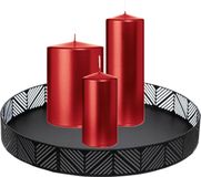Wiedemann Bougies cylindriques - set de bougies coniques - sur plateau noir en métal - 3x pièces - rouge - 6 x 12 - 10x15 - 7x20 cm