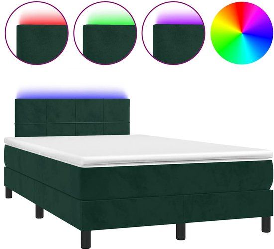 vidaXL Boxspring met matras en LED fluweel donkergroen 120x190 cm