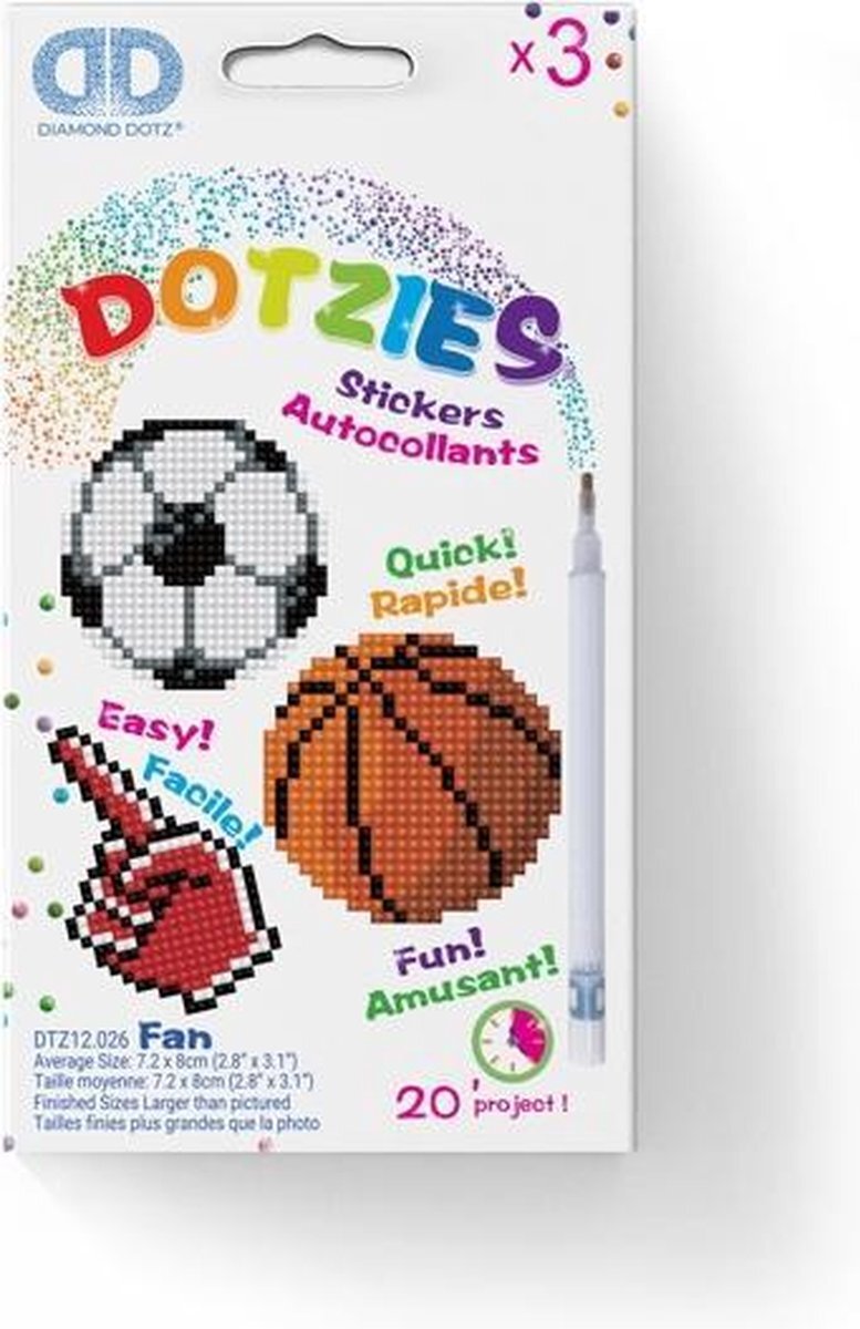 Pracht Creatives Hobby Diamond Dotz DTZ12-026 Diamond Dotzies Stickerset Fan, 3 glinsterende stickers om zelf vorm te geven en te versieren, ideaal voor kinderen en beginners