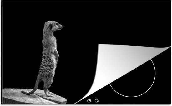 KitchenYeah® Inductie beschermer 77x51 cm - Stokstaartje voor zwarte achtergrond - zwart wit