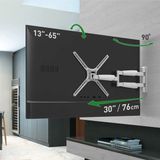 Barkan BM343XLW Lange witte tv-muurbeugel, 13-65 inch (33-165 cm), volledig beweegbaar, 4-weg draaibaar, voor platte en gebogen tv's, belastbaar tot 35,9 kg, extreem uitschuifbaar, geschikt voor LED, OLED