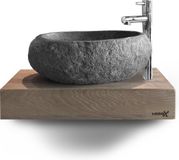 Looox Wood collection Wooden Base eiken wastafelblad mini 40x23x7cm eiken old grey