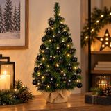 Merkloos / Sans marque Billiet - Vanlaere Mini kerstboom 75 cm hoog - 81 takken - inclusief 40 zwarte kerstballen - kunstboom
