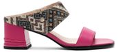 Maciejka Sandales K752215001 en cuir naturel, rose, motif ethnique, bride large, talon de 6 cm